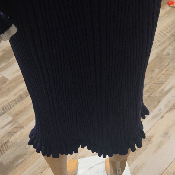 Chic Long Sleeve Navy Dress with White Trim - Picture 9 of 14